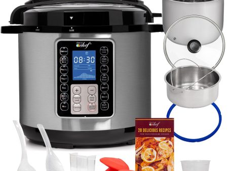 Deco Chef 8QT 10-in-1 Pressure & Slow Cooker, Multi-Modes w  Accessories, Stainless Steel For Discount