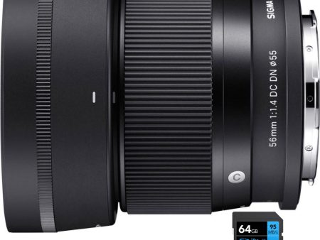 Sigma 56mm F1.4 DC DN C Contemporary Lens for L-Mount + Lexar 64GB Memory Card For Discount