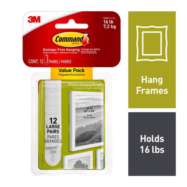 3M Command White Large Picture Hanging Strips 16 lb 12 pk Supply