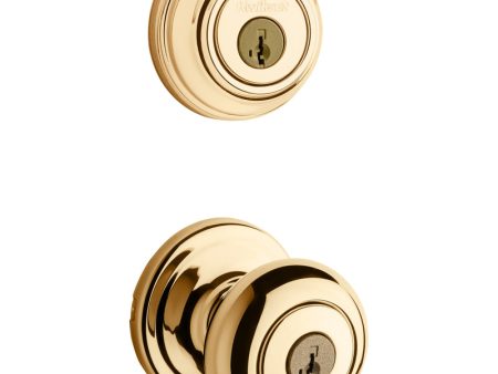 Kwikset SmartKey Juno Polished Brass Entry Knob and Single Cylinder Deadbolt KW1 1-3 4 in. Online now