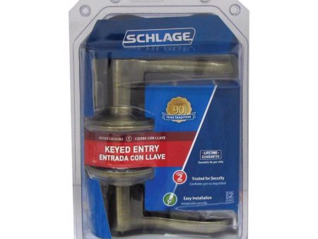 Schlage Flair Antique Brass Entry Lockset 1-3 8 in. For Sale