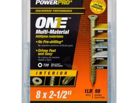 HILLMAN POWERPRO ONE No. 8 X 2-1 2 in. L Star Flat Head Multi-Material Screw 1 lb 98 pk For Discount