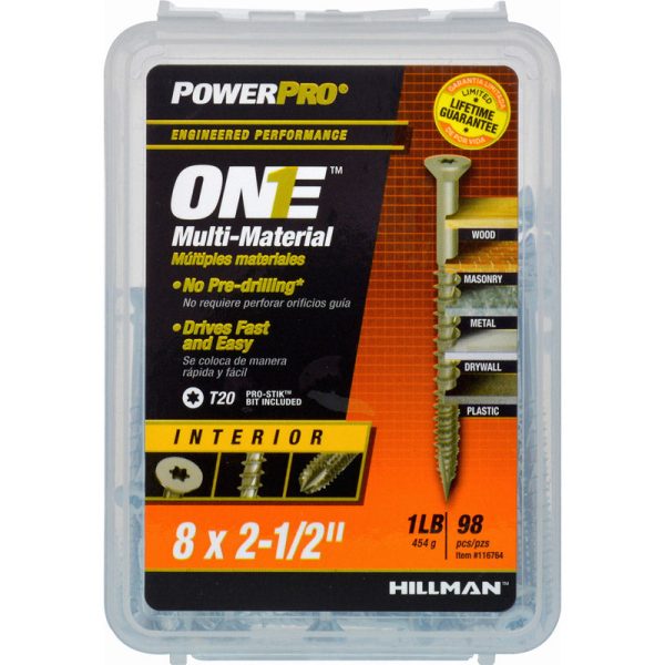 HILLMAN POWERPRO ONE No. 8 X 2-1 2 in. L Star Flat Head Multi-Material Screw 1 lb 98 pk For Discount