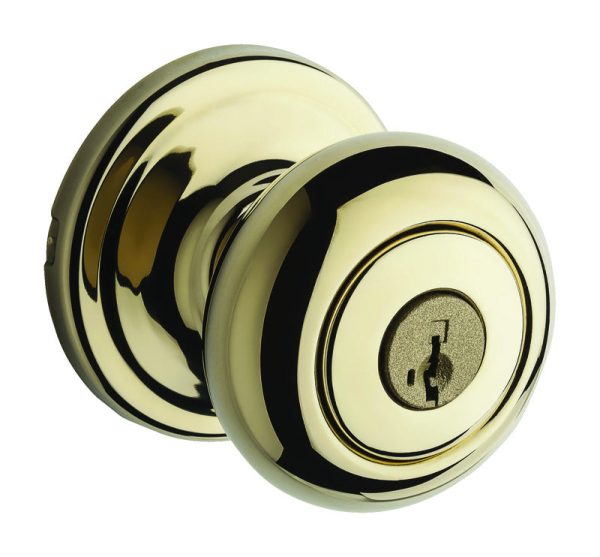 Kwikset SmartKey Juno Polished Brass Entry Lockset KW1 1-3 4 in. Fashion