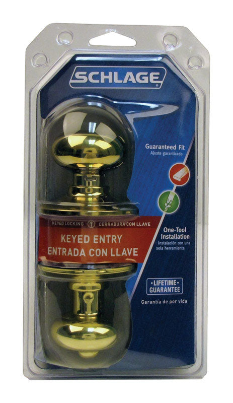 Schlage Plymouth Bright Brass Entry Lockset 1-3 4 in. Hot on Sale