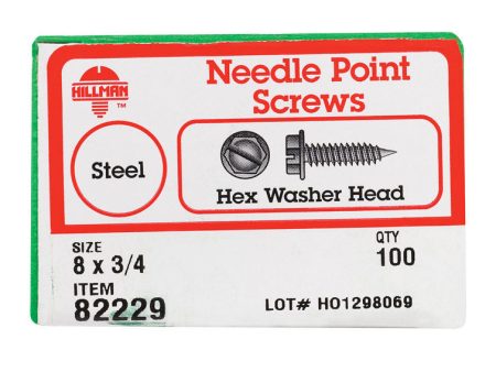 Hillman No. 8 X 3 4 in. L Slotted Hex Washer Head Sheet Metal Screws 100 pk For Discount