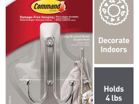 3M Command 2 in. L Brushed Nickel Metal Large Double Hook 4 lb. cap. 1 pk For Cheap