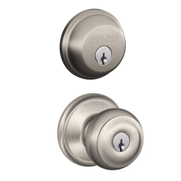 Schlage Georgian Satin Nickel Knob and Single Cylinder Deadbolt 1-3 4 in. Cheap