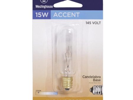 Westinghouse 15 W T6 Tubular Incandescent Bulb E12 (Candelabra) Soft White 1 pk For Discount