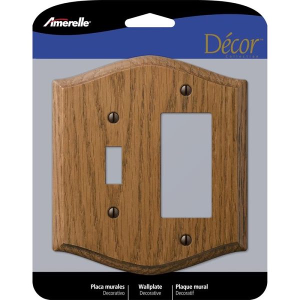 Amerelle Country Medium Brown 2 gang Oak Wood Decorator Toggle Wall Plate 1 pk For Sale