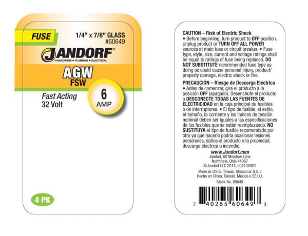 Jandorf AGW 6 amps Fast Acting Fuse 4 pk Online now