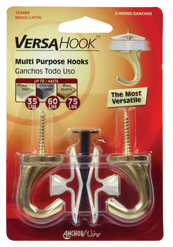 Hillman Brass Small Versa Hook 75 lb. cap. 2 pk on Sale