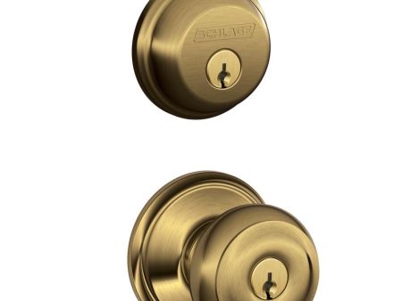 Schlage Georgian Antique Brass Knob and Single Cylinder Deadbolt 1-3 4 in. For Discount