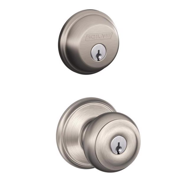 Schlage Georgian Satin Nickel Knob and Single Cylinder Deadbolt 1-3 4 in. Cheap