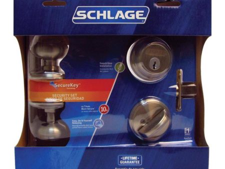 Schlage Georgian Satin Nickel Knob and Single Cylinder Deadbolt 1-3 4 in. Cheap