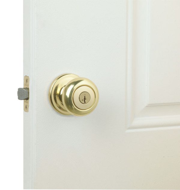 Kwikset SmartKey Juno Polished Brass Entry Lockset KW1 1-3 4 in. Fashion