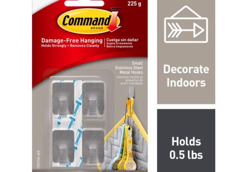 3M Command Stainless Steel Metal Small Hook 0.5 lb. cap. 4 pk Online