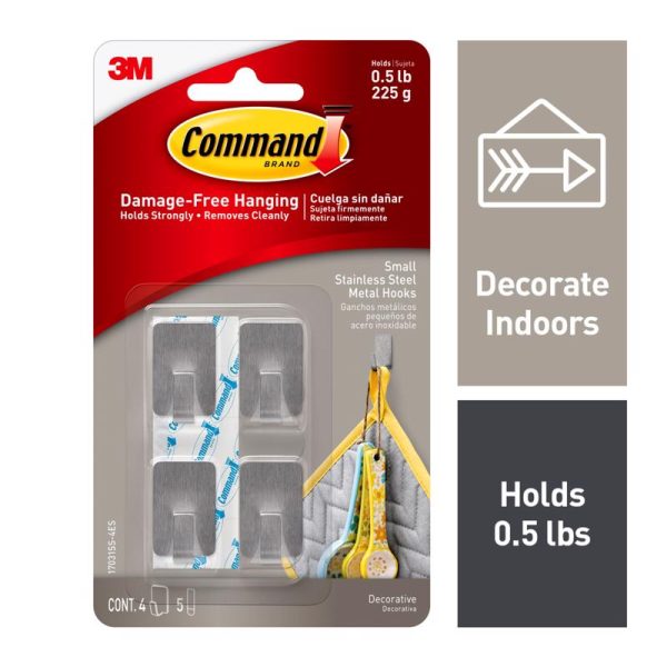 3M Command Stainless Steel Metal Small Hook 0.5 lb. cap. 4 pk Online